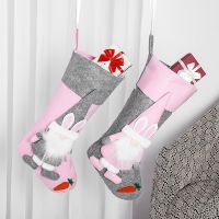 Christmas Stockings Socks with Faceless Doll Pink Grey Candy Gift Bag Fireplace Xmas Tree Decoration New Year Pendant