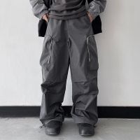 DEEPTOWN Baggy Black Oversize Mens Cargo Pants Japanese Streetwear Straight Trousers Male Vintage Loose Casual Pocket HipHop