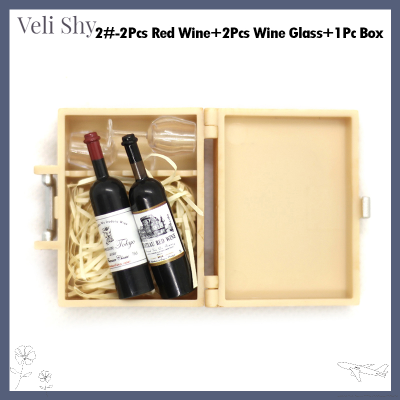[Veli Shy] ของเล่นตกแต่งบ้านรูปแบบกล่องใส่ไวน์ถ้วยไวน์1ชุดไวน์แดง1:12บ้านตุ๊กตา