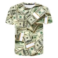 Tide Fashion U.S. Dollar Picture Mens T-shirt เสื้อยืดพิมพ์ลาย 3 มิติแบบสบาย ๆ Hip Hop Personality Neck แขนสั้นด้านบน