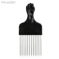 Professional Wide Teeth Fist Shape Black Handle Afro Pick Hair Comb Metal Salon Comb