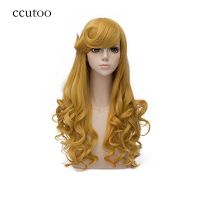 ccutoo 30" Golden Long Wavy Styled Bangs Synthetic Hair  Princess Aurora Females Cosplay Costume Wigs For Halloween Party Wig  Hair Extensions Pads