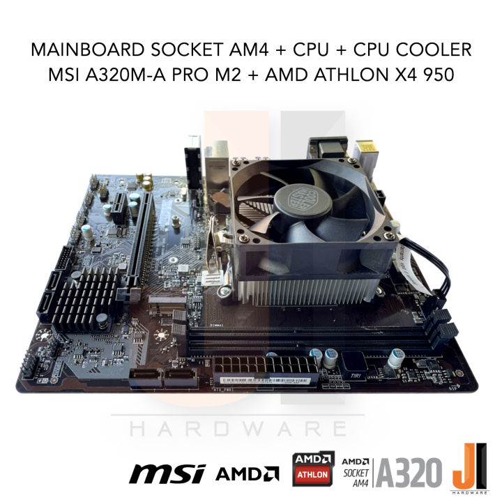 ชุดสุดคุ้ม-cpu-cooler-mainboard-msi-a320m-a-pro-m2-socket-am4-cpu-amd-athlon-x4-950-4-cores-4-threads-3-5-3-8-ghz-65-watts-สินค้ามือสองสภาพดีมีการรับประกัน
