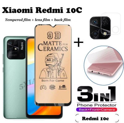 3in1 Xiaomi Redmi 10C เซรามิคกระจกเทมเปอร์ Redmi 10A ฟิล์มบางด้าน + ฟิล์มเลนส์ + ฟิล์มด้านหลัง