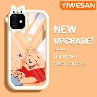 YIWESAN เคสสำหรับ iPhone 11 11 Pro 11 Pro Max เคสซิลิโคนอ่อนชัดเจนช้อนส้อมมีดหมีพูห์ลายการ์ตูนวินนี่เคสโทรศัพท์สีสันสดใสเลนส์กล้องถ่ายรูปสัตว์ประหลาดน้อยโปร่งใสปิดคลุมป้องกันการกระแทก