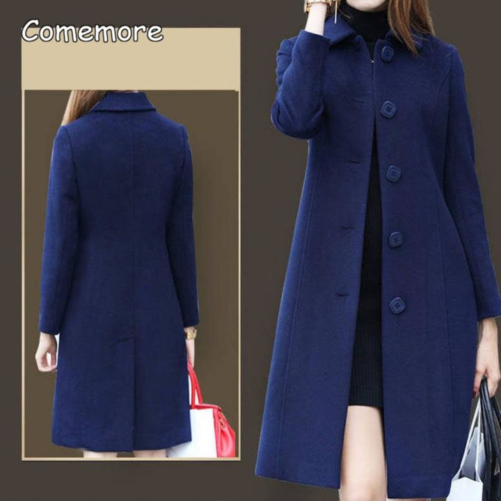 comemore-autumn-women-coat-mid-length-collar-elegant-warm-winter-jacket-single-breasted-solid-color-turn-down-plus-size-3xl-4xl