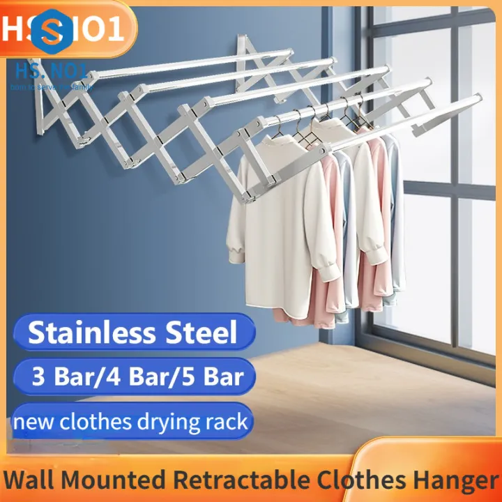 Stainless Steel Ampaian Baju Wall Mounted Retractable Clothes Hanger ...