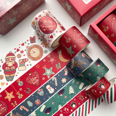 6PCSlot Christmas Pattern Masking Tape Set DIY Hand Account Craft Scrapbook Journal Gift Box Decoration Material