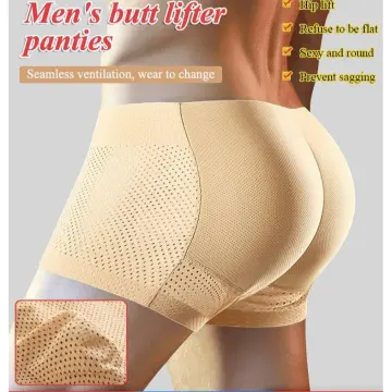 Nylon Ice Silk Men Underwear Breathable Thickened Panties Sexy Buttocks  Fake Butt Padded Butt Enhancer Booty
