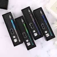 Gradient Starry Sky Glass Fountain Dip Pen Holder Signature Ink Set Calligraphy Writing Stationery Office School Gift Box  Pens