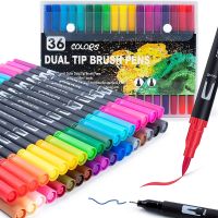 12/24/36 Colours Double Fibre-Tip Pens Dual Brush Pen Set Fine Tip Brush Art Markers for Adult Student Drawing Watercolours Bujo Highlighters Markers