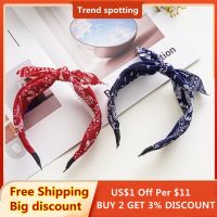 【CW】 Bow Wide Brimmed Hoop Hair Accessories Boho Floral Print Headbands Knot Headwear