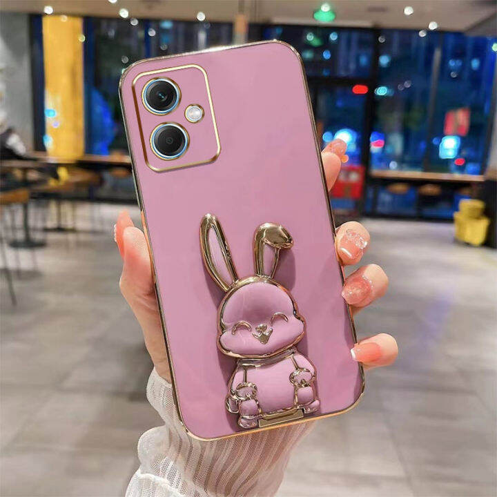 ybdเคสโทรศัพท์หม่สไตล์เข้ากันได้กับ-xiaomi-redmi-note-12-4g-5g-note12-turbo-note-12pro-4g-5g-note12-pro-note-12s-เคสการ์ตูนน่ารัก3dยิ้มกระต่ายชุบขาตั้งพับได้ปกอ่อน