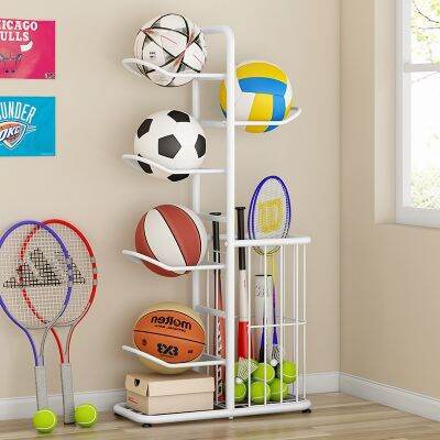 【YF】 Ball Storage Sports Rack With Basket And Two Hang Hooks Garage Organizer Basketball Holder Display Stand