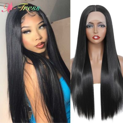 【jw】✙❏  Synthetic Front Wigs for Color Yaki Straight Middle Part Wig Resistant X-TRESS