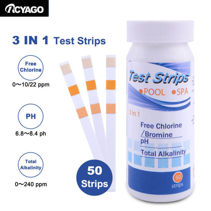 RCYAGO 50 Strips 3 In 1 PH Strips Chlorine/PH/Sanility Tester Chlorine ...