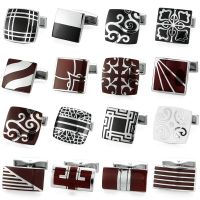 【YF】 High quality French shirt cufflinks Black Red White Enamel Cuff Links Mens tie clip Jewelry gifts for successful men