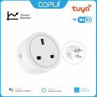 [2023] CORUI Tuya ปลั๊กสหราชอาณาจักรซ็อกเก็ต WIFI อัจฉริยะ16/20A พร้อมจอแสดงเวลาเต้าเสียบไฟในบ้านอัจฉริยะ Alexa Google Home