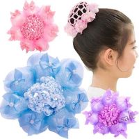 【hot sale】ﺴ► C05 Fashion girl hair ball circle dance headdress kids bow tie pearl net hair pocket flower head