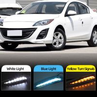 Lampu Jalan กลางวัน2ชิ้น DRL ไฟตัดหมอกสัญญาณไฟเลี้ยวสีเหลือง12V สำหรับ Mazda 3 Mazda3 Axela 2010 2011 2012 2013