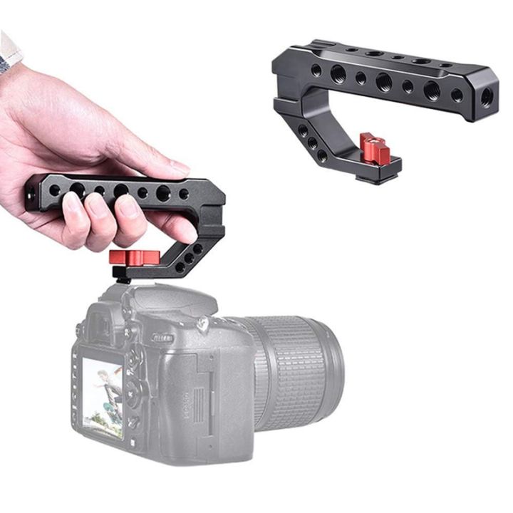 universal-dslr-camera-rig-hand-grip-camera-top-cold-shoe-mount-1-4-inch-amp-3-8-inch-holes-aluminum-alloy-camera-handle