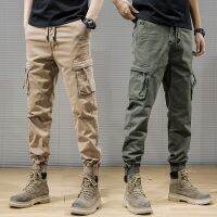 CODkuo0186 Slim Men Cargo Joggers Pants Pockets Khaki Army Casual Tactical Toursers