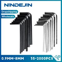 NINDEJIN กุญแจอัลเลนเหล็กกล้าคาร์บอนกุญแจหกเหลี่ยม35-2000ชิ้น0.9 1.27 1.5 2 2.5 3 4 5 6 8มม. กุญแจหกเหลี่ยม