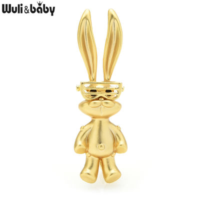 Wuli&amp;baby Cute Wear Glasses Rabbit Brooches Women Unisex Spring Suits Shirt Collar Pins Gifts