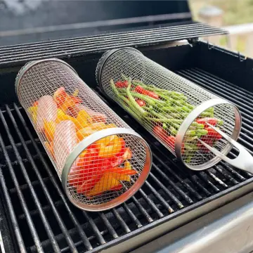 BBQ Grill Net Round Barbecue Mesh Racks Stainless Steel for Outdoor Camping Picnic 40.5cm Reusable, Silver