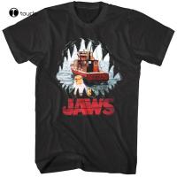 Jaws Fishing Boat Mens T Shirt Shark Teeth Mouth Pov Boat Bite Spielberg Movie Tee Shirt