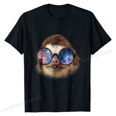 T-Shirt, Sloth Bust, Wearing Round Galaxy Sci-fi Sunglass Tops Shirts New Arrival Normal Cotton Men Top T-shirts Customized