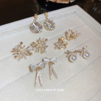 New Arriving Exquisite Zircon Pearl Flower Earring Bow Geometric Dangle Earrings for Woman Fashion New Jewelry Luxury Party Girls Unusual Earrings