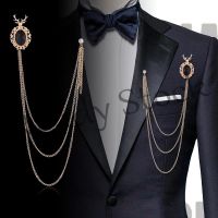 【hot sale】 ◈ B36 [NF]Korean Version Personalized Mens Deer Head Brooch with Accessories Tassel Suit Coat Chain Brooch