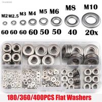 □ 400/360/180 PCS Stainless Steel Flat Washer Screw Fastener Sealing Ring Gasket Assortment Kit M2/M2.5/M3/M4/M5/M6/M8/M10 Washer