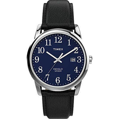 Timex Easy Reader 38mm Leather Strap Watch Black/Silver-Tone/Blue