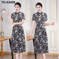 Mother summer new modified cheongsam dress female loose big yards belly long ice hemp short-sleeved dress