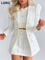 LGRQ  new summer fashion women clothes full sleeves blazer printed single breasted jacket and mini skirt set WW005H