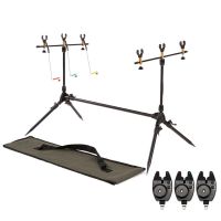 Adjustable Retractable Carp Fishing Rod Pod Stand Holder Fishing Pole Pod Stand New Easy Install Durable in Use with 3 Bite Alarms Swingers Indicators