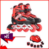 DMALL รองเท้าสเก็ต โรลเลอร์เบลด เล่นสเก็ตลูกกลิ้ง Children Roller Style Inline Skate Outdoor Sport Shoes Free skating Protective suit - Red