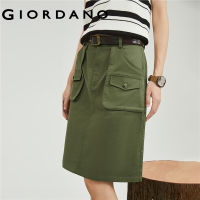 GIORDANO Women Skirts Multi-Pocket Fashion Chic Skirts Quality Zip Comfort Stretch Solid Color Casual Cargo Skirts 18463613