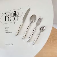 " ชุดช้อนส้อม Vanila dot " set 4 ชิ้น ช้อนเกาหลี ช้อนมินิมอล ช้อนลายจุด