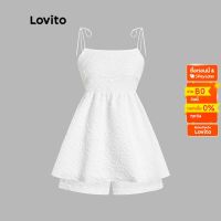 Lovito เซ็ทกางเกงขาสั้นลำลอง แต่งระบาย สำหรับสตรี L45AD046(สีขาว)