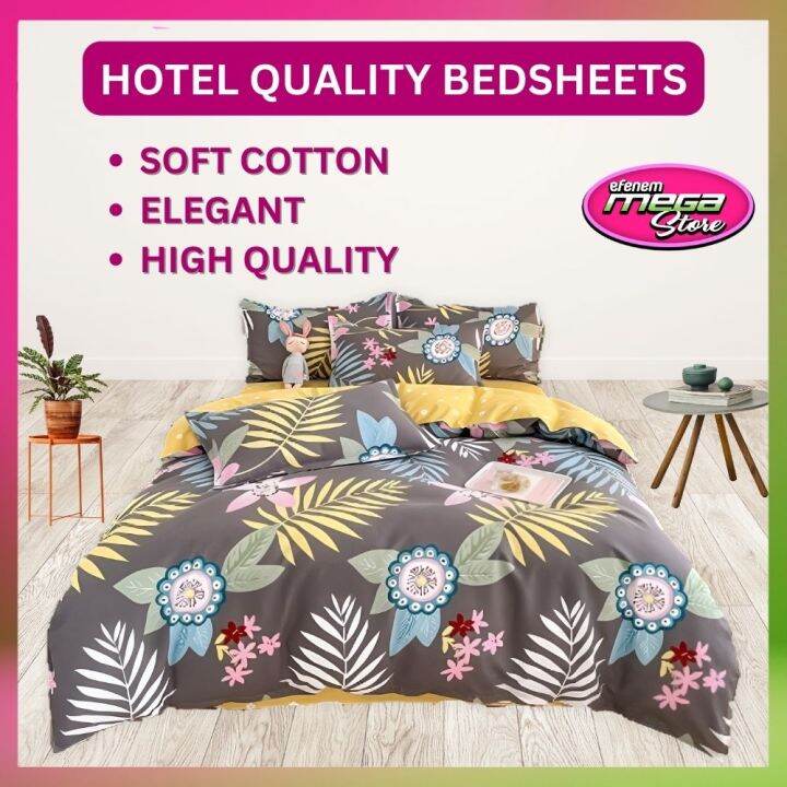 Efenem Mega Store l 4 in 1 Bedsheet Set Beautiful Leaf Pattern in Gray