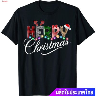 Luner เสื้อยืดลำลอง Merry Christmas Leopard Buffalo Red Plaid For Men Women T-Shirt Popular T-shirts  U6L6