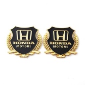 Bộ 02 chiếc logo bông lúa kim loại dán trang trí ô tô xe máy Honda