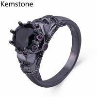 Kemstone สร้างสรรค์ส่วนบุคคลกะโหลกแหวนสีดำสีม่วงเพทายแหวนเครื่องประดับพังก์สำหรับผู้ชายและผู้หญิง