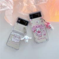 Sanrio Cinnamoroll เคสโทรศัพท์จี้ตุ๊กตา3D เมโลดี้ของฉันสำหรับ Samsung Galaxy Z Flip 3 4 5G Zflip4 Zflip3 Flip3ฝาครอบ Flip4