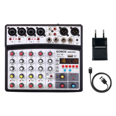 Sound Card Audio Mixer Sound Board Console Desk System Interface 6 Channel USB Bluetooth 48V Power Stereo (US Plug)