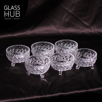 GLASS HUB -  (AMORN ) W1023 - โถแก้วเล็ก ลายคริสตัล เจียระไน มีฝาปิด เหมาะสำหรับใส่ขนม หรือ สิ่งของต่างๆ (เซต 6 ใบ)