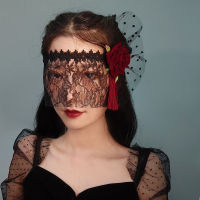 Red Rose Lace Song and Dance Club Half Face Princess Halloween Lace Veil ตั้งแผงขายเครื่องประดับ MJ-54